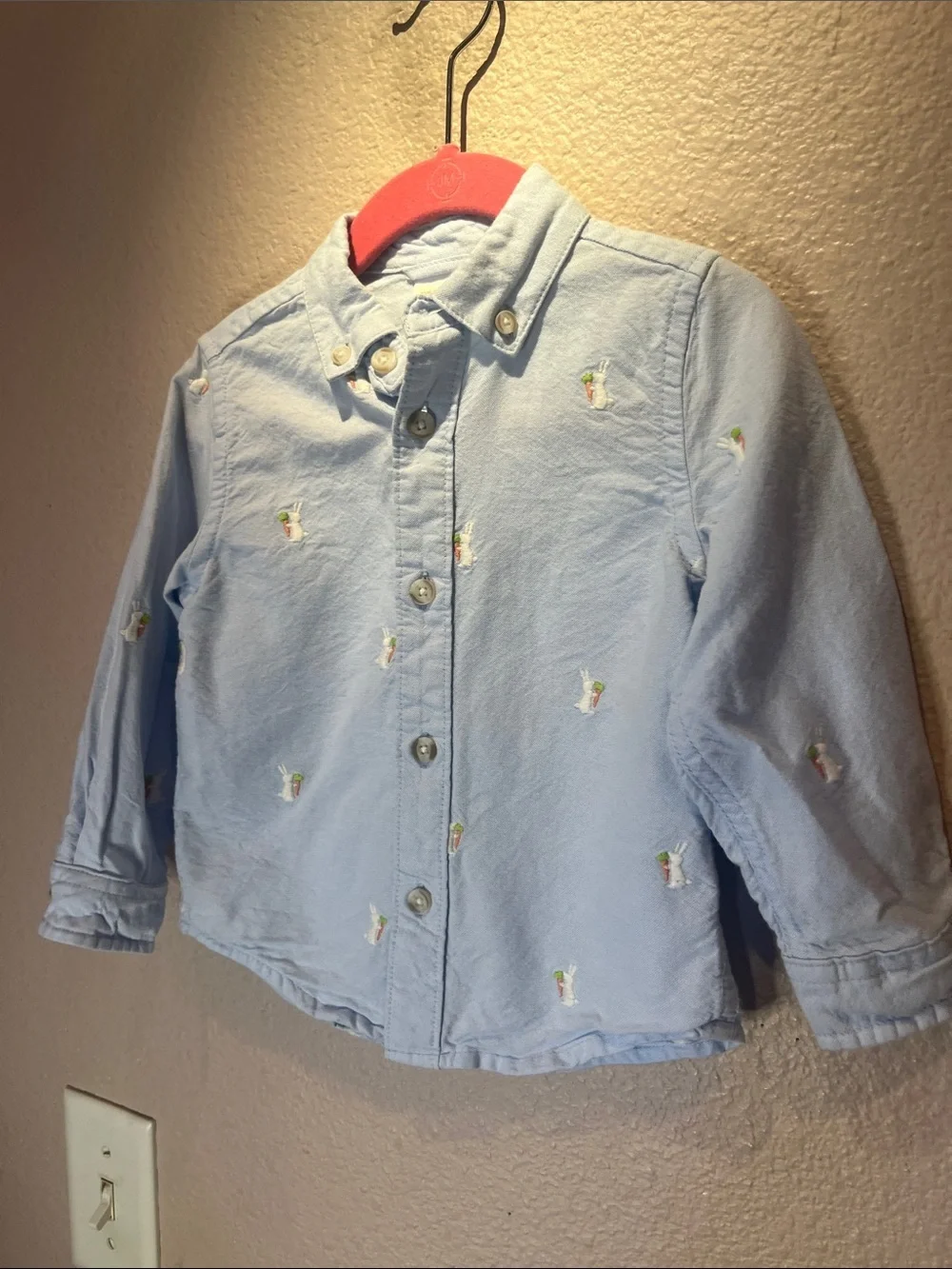 Gymboree Boys Embroidered Bunny Oxford Button Up Shirt Easter Blue 18-24 Months